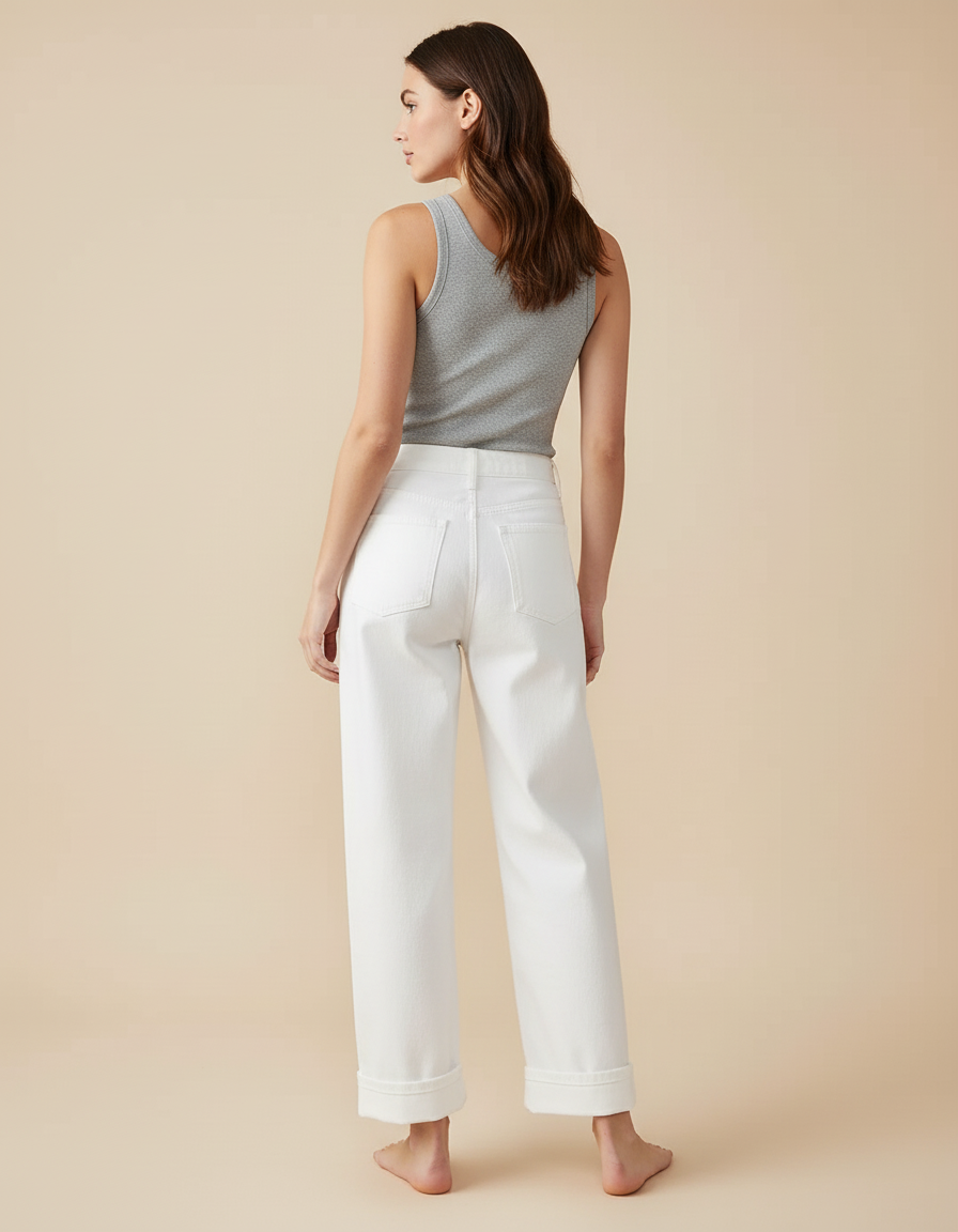 Pantalon Blanc Large Décontracté Femme Denim - Jean - vue 2