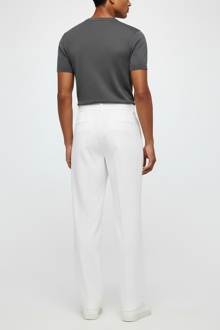 Pantalon Blanc Droit Plissé Habillé Homme Élégant - Gabardine - vue 2