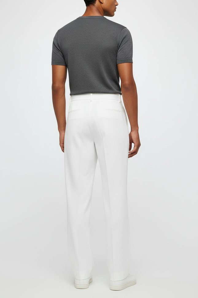 Pantalon Blanc Droit Plissé Habillé Homme Élégant - Gabardine - vue 2