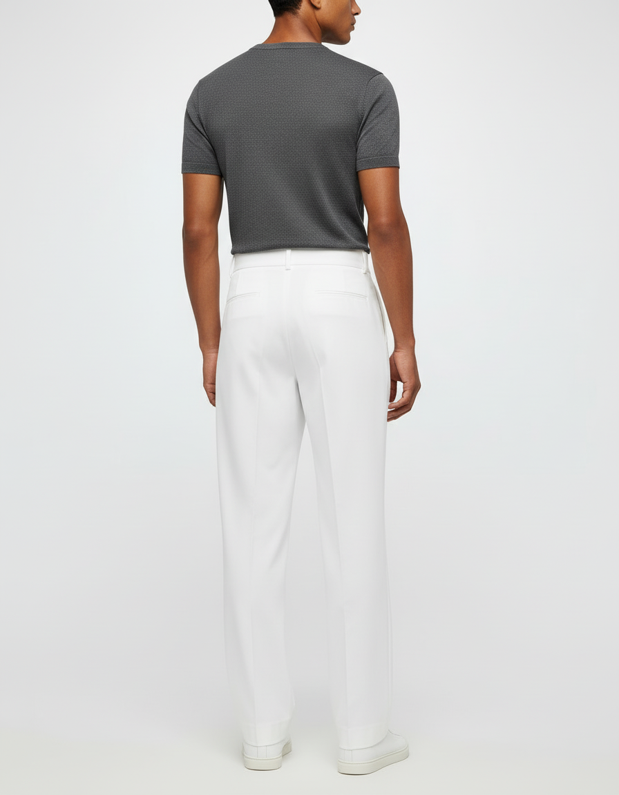 Pantalon Blanc Droit Plissé Habillé Homme Élégant - Gabardine - vue 2