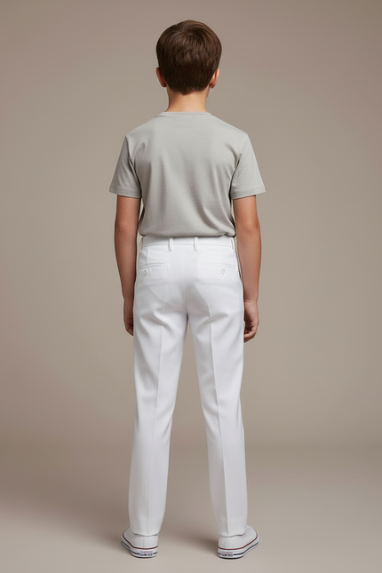 Pantalon Blanc Garçon Coupe Droite Élégant Formel - Gabardine - vue 2