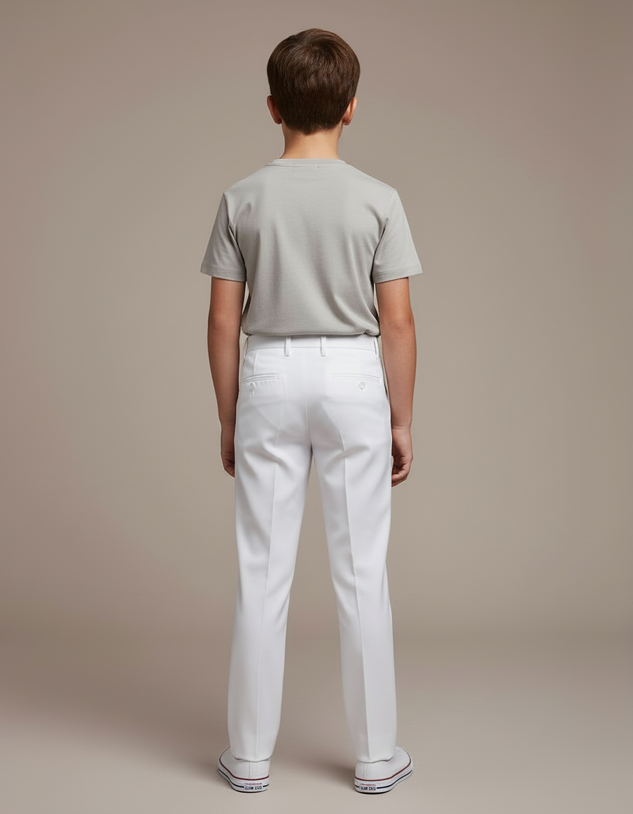 Pantalon Blanc Garçon Coupe Droite Élégant Formel - Gabardine - vue 2