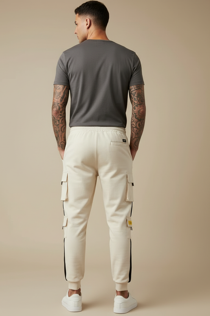 Pantalon Blanc Rayure Noir - Beige Molleton - vue 2