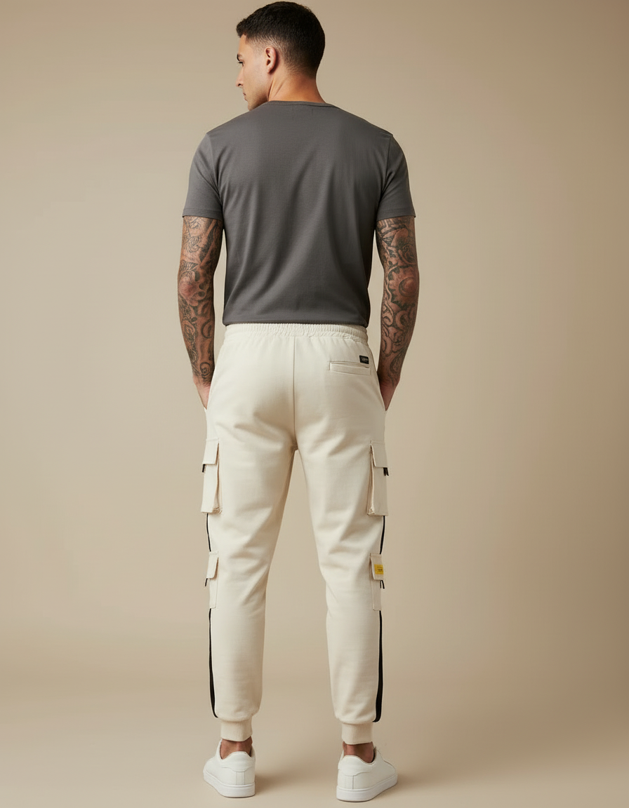 Pantalon Blanc Rayure Noir - Beige Molleton - vue 2