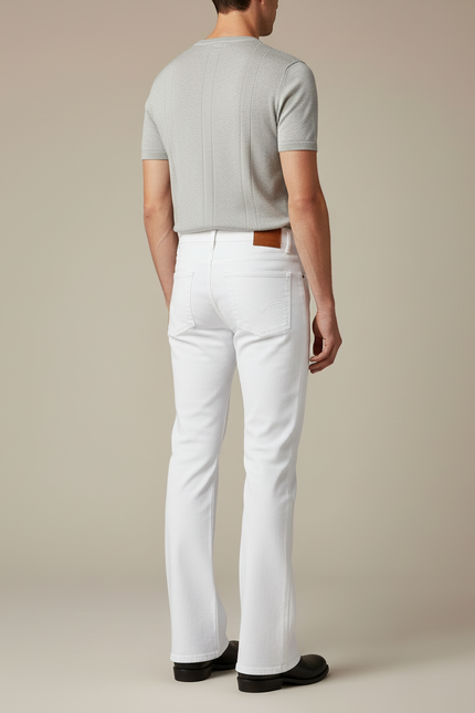 Pantalon Blanc Évasé Coton Vintage Homme Élégant - Jean - vue 2
