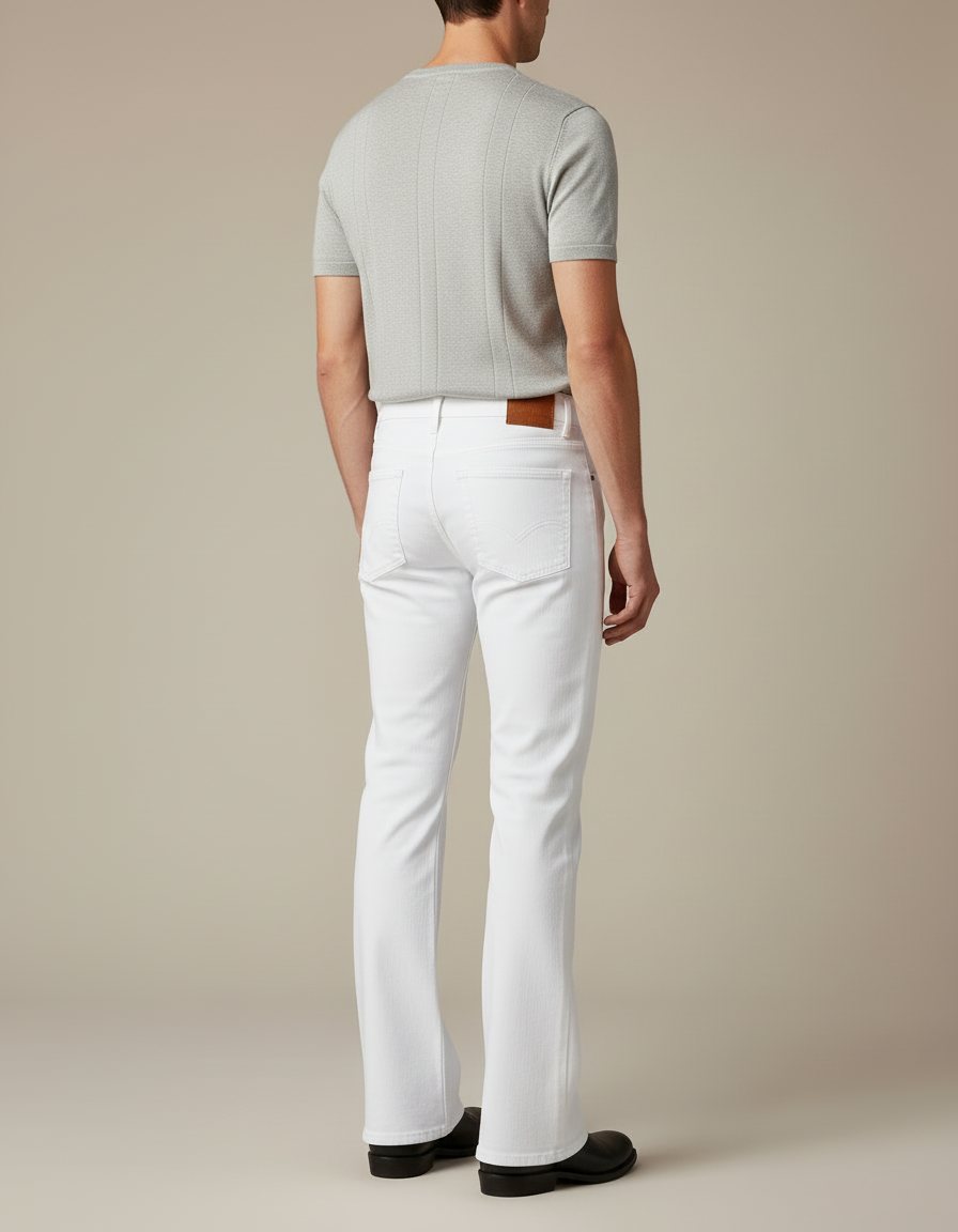 Pantalon Blanc Évasé Coton Vintage Homme Élégant - Jean - vue 2