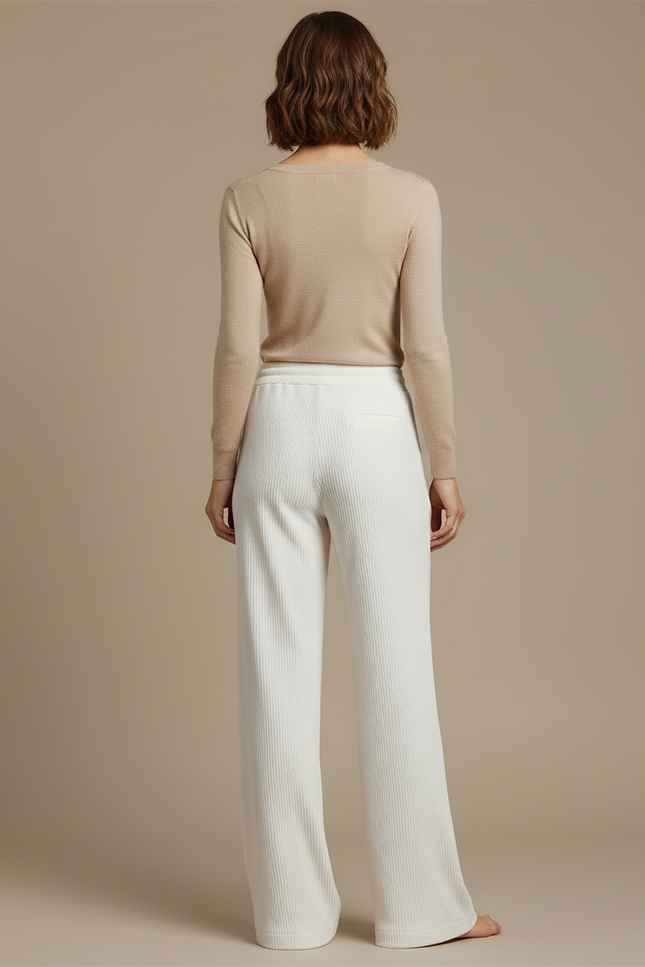Pantalon Blanc Côtelé Ample Décontracté Femme Doux Cordon - Cordé - vue 2