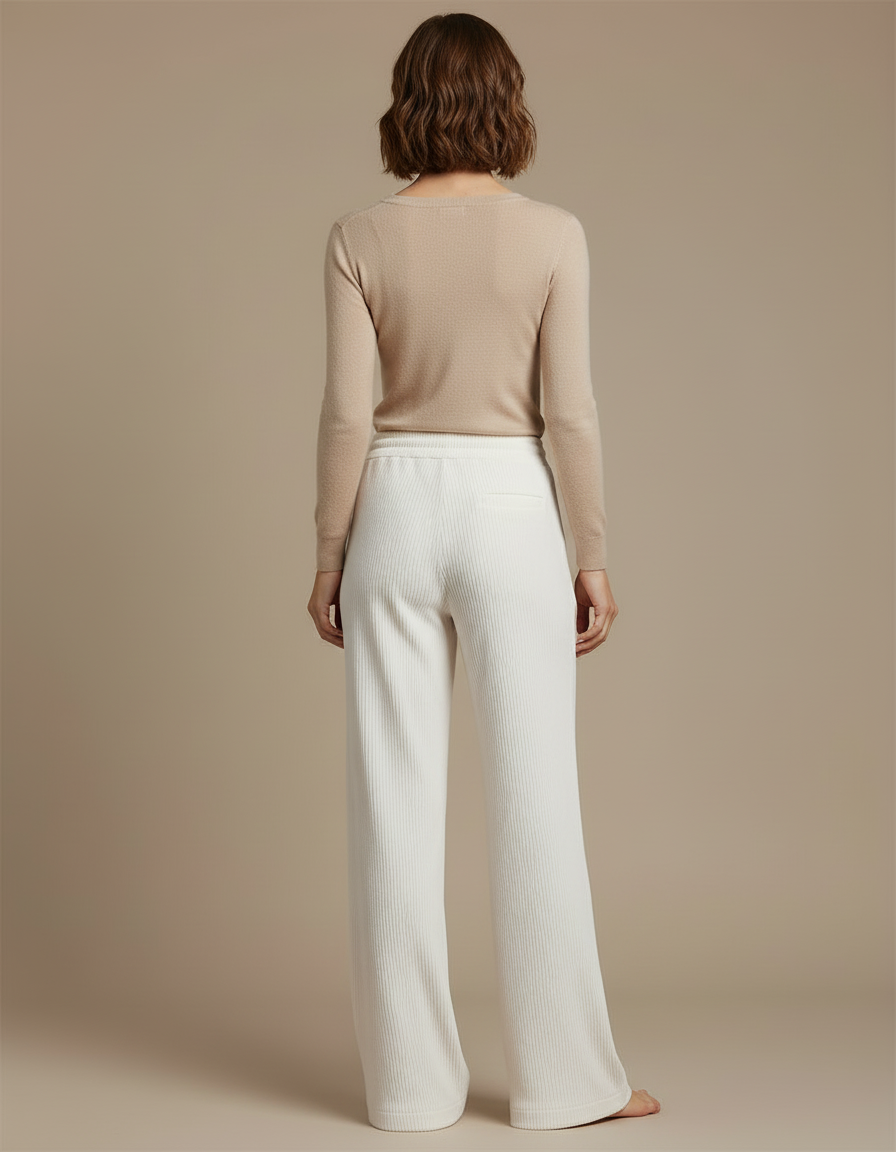 Pantalon Blanc Côtelé Ample Décontracté Femme Doux Cordon - Cordé - vue 2