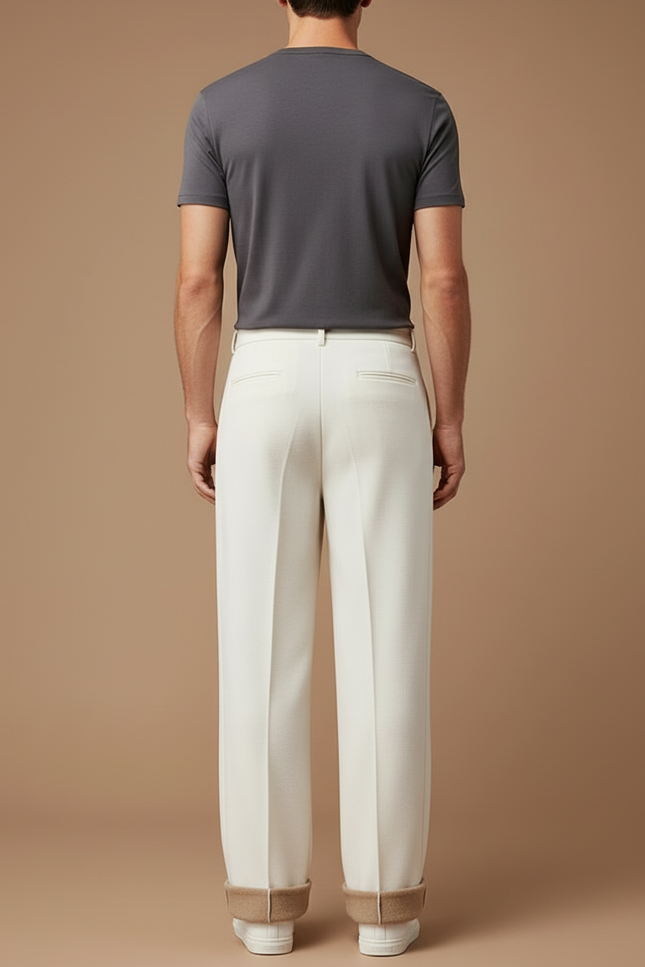 Pantalon Blanc Ample Droit Élégant Décontracté Homme - Laine - vue 2