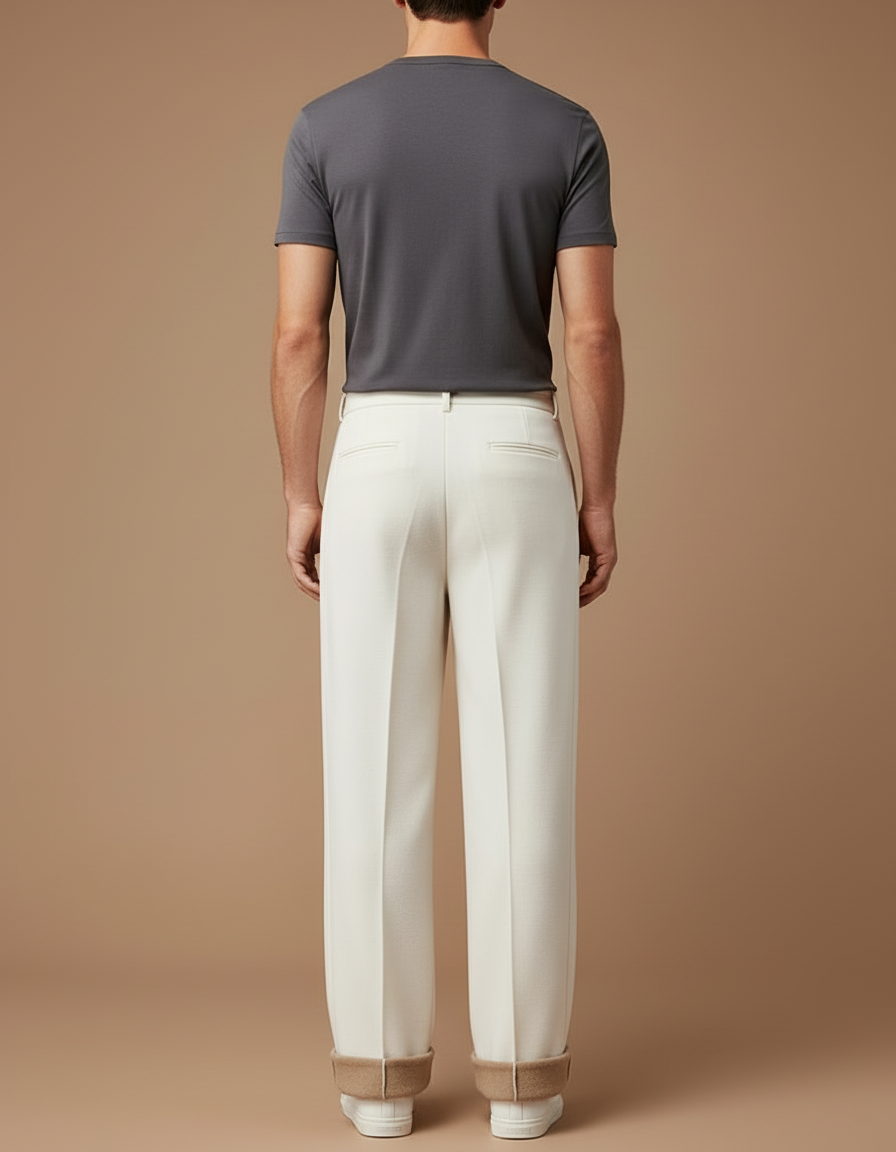 Pantalon Blanc Ample Droit Élégant Décontracté Homme - Laine - vue 2