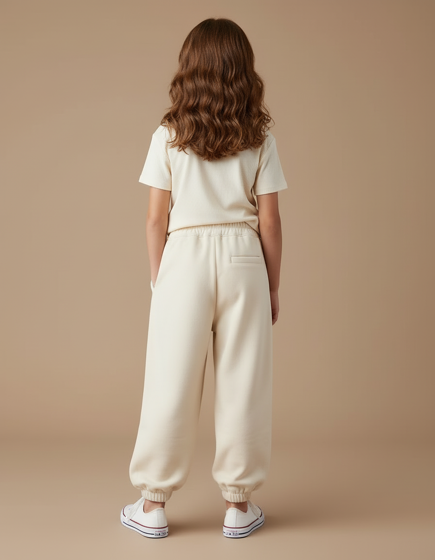 Pantalon Blanc Molletonné Ample Fille Décontracté - Beige - vue 2