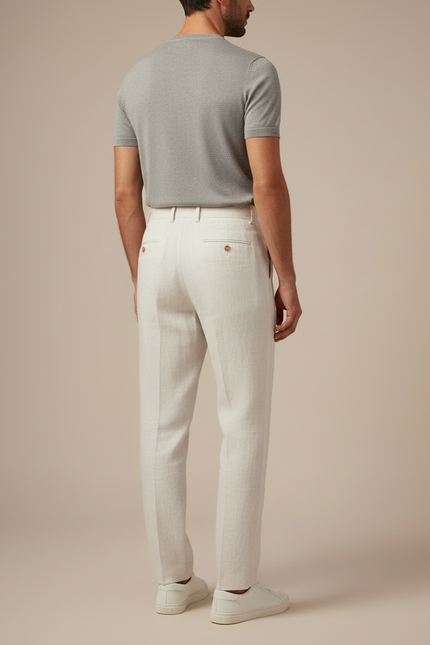 Pantalon Blanc Lin Plissé Droit Élégant Homme - vue 2