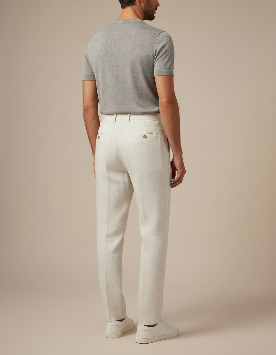 Pantalon Blanc Lin Plissé Droit Élégant Homme - vue 2