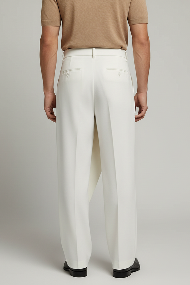 Pantalon Blanc Droit Plissé Irrégulier Décontracté Homme - Polyester - vue 2