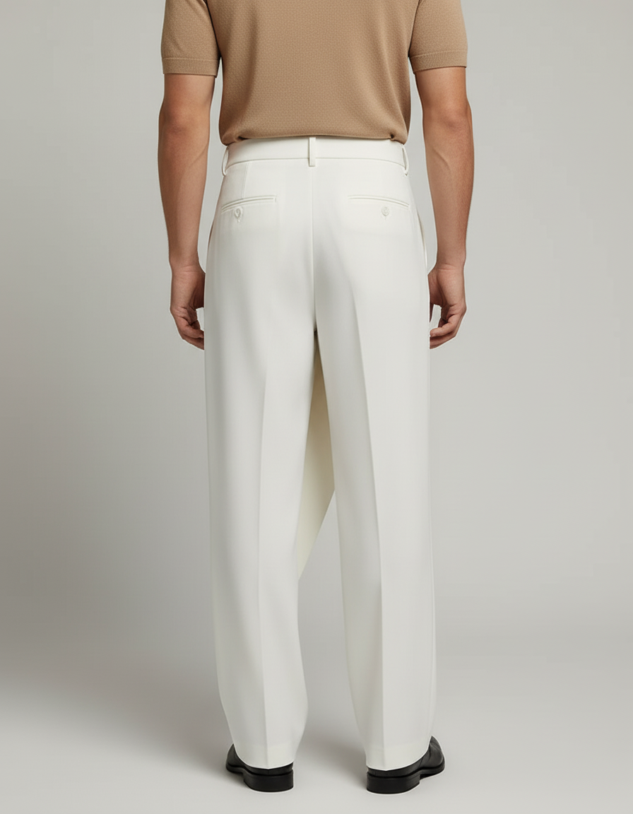 Pantalon Blanc Droit Plissé Irrégulier Décontracté Homme - Polyester - vue 2