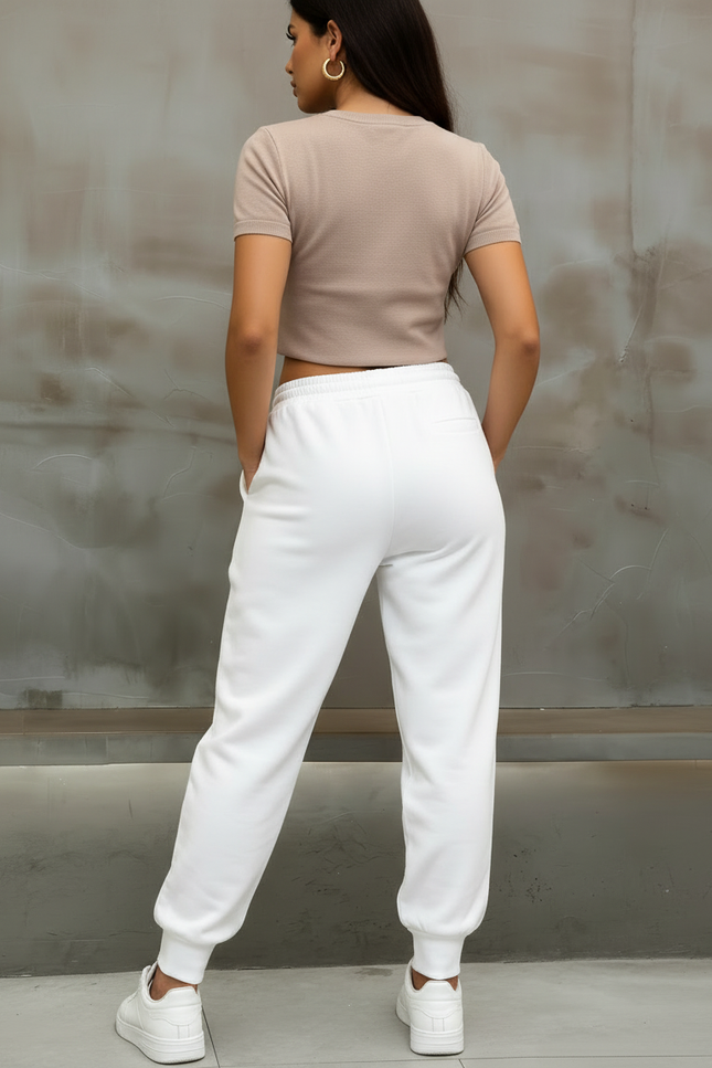 Pantalon Blanc Confortable Décontracté Jogging Molletonné Sport - vue 2