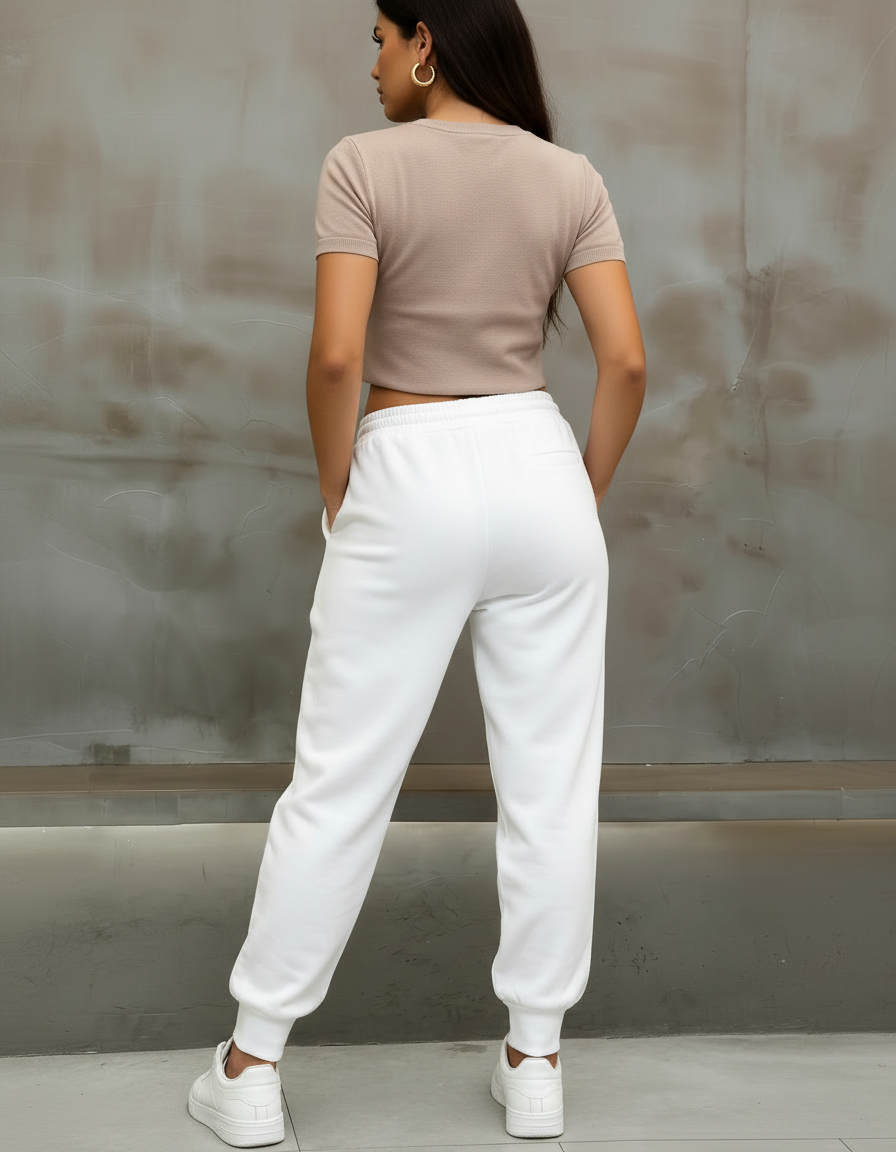 Pantalon Blanc Confortable Décontracté Jogging Molletonné Sport - vue 2