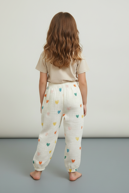 Pantalon Blanc Coton Ample Cœurs Colorés Enfant - vue 2