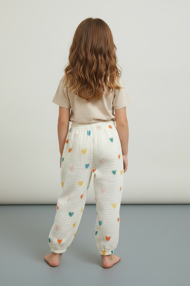 Pantalon Blanc Coton Ample Cœurs Colorés Enfant - vue 2
