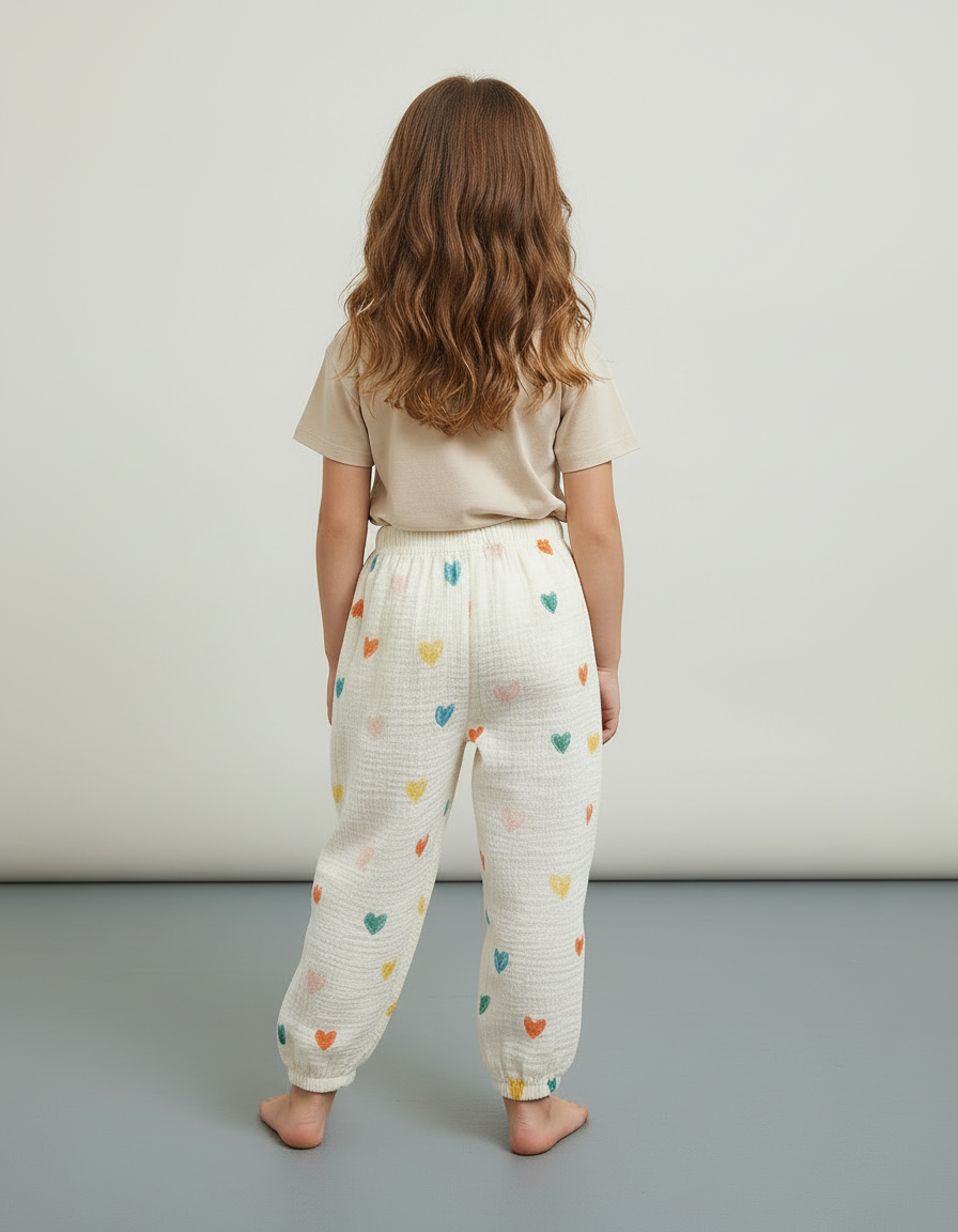 Pantalon Blanc Coton Ample Cœurs Colorés Enfant - vue 2