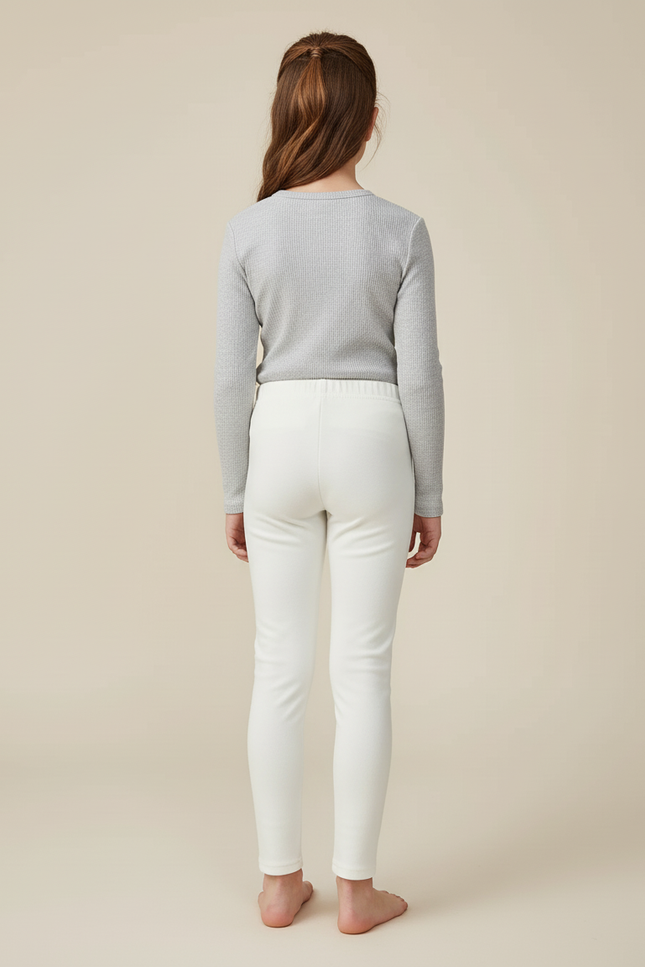 Pantalon Blanc Ajusté Chaud Épais Fille - Molleton - vue 2
