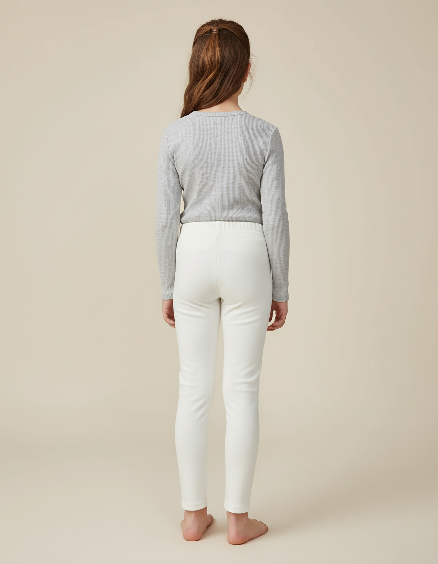 Pantalon Blanc Ajusté Chaud Épais Fille - Molleton - vue 2