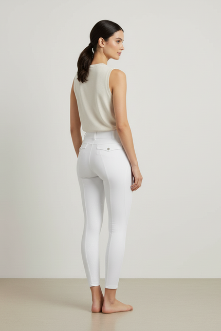 Pantalon Blanc Équestre Femme Stretch Ajusté Respirant - Polyester - vue 2