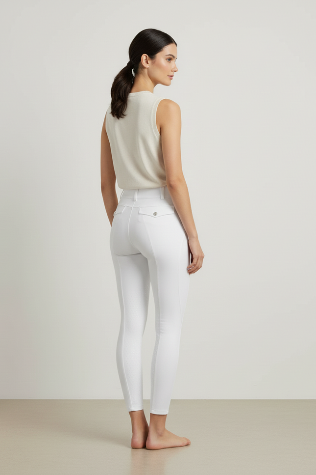 Pantalon Blanc Équestre Femme Stretch Ajusté Respirant - Polyester - vue 2