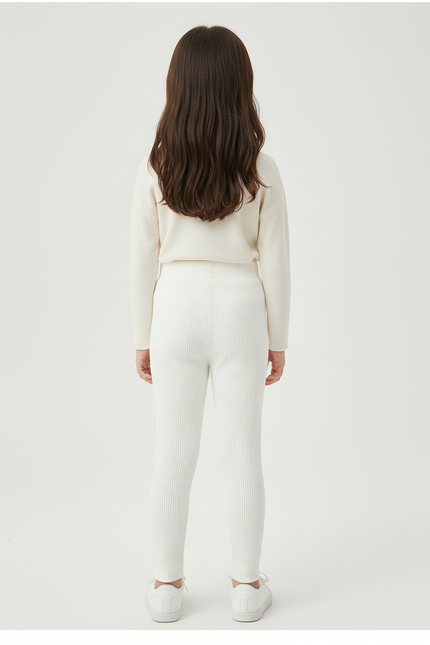Pantalon Blanc Côtelé Tricoté Enfant Confortable - Maille - vue 2