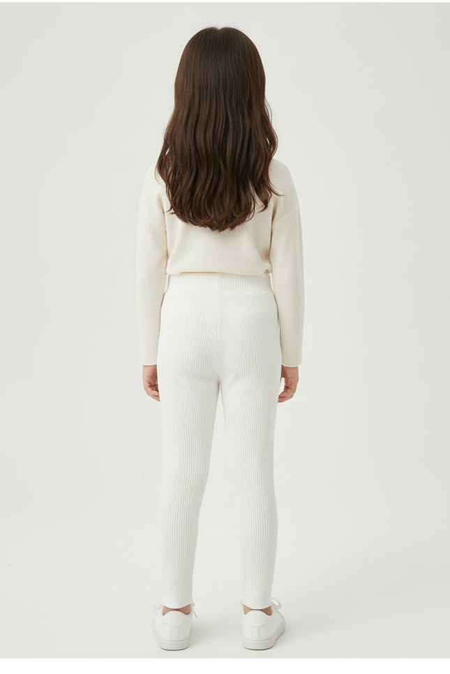 Pantalon Blanc Côtelé Tricoté Enfant Confortable - Maille - vue 2