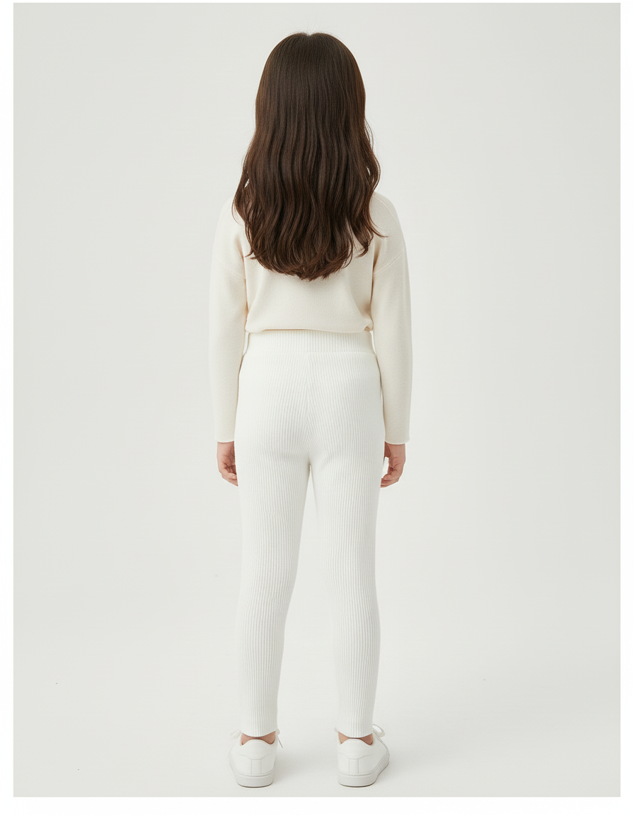 Pantalon Blanc Côtelé Tricoté Enfant Confortable - Maille - vue 2