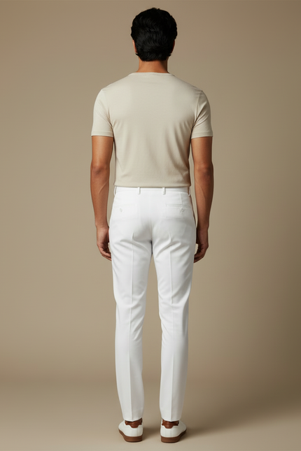 Pantalon Blanc Homme Droit Élégant Coton Habillé - Gabardine - vue 2
