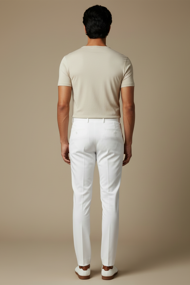 Pantalon Blanc Homme Droit Élégant Coton Habillé - Gabardine - vue 2