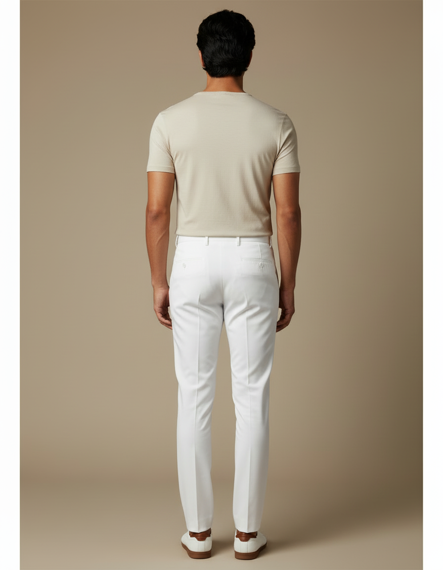 Pantalon Blanc Homme Droit Élégant Coton Habillé - Gabardine - vue 2