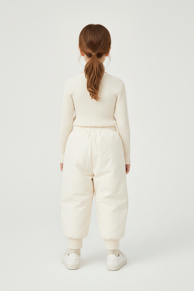 Pantalon Blanc Matelassé Ample Enfant Décontracté Hiver Mignon - Beige Polyester - vue 2