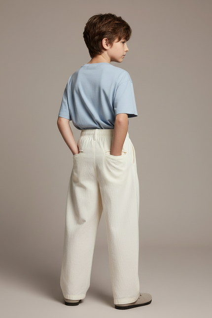 Pantalon Blanc Ample Décontracté Confortable Coton Garçon - Toile - vue 2