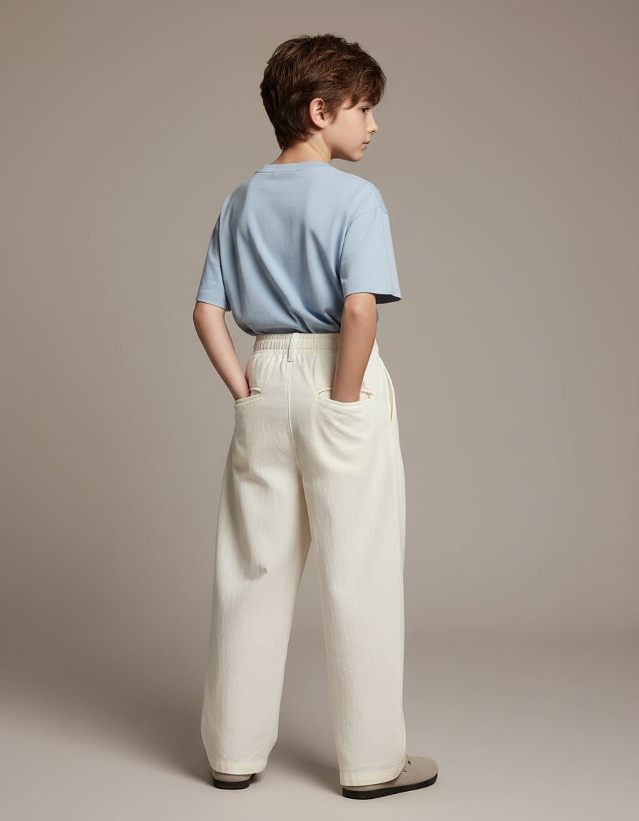 Pantalon Blanc Ample Décontracté Confortable Coton Garçon - Toile - vue 2