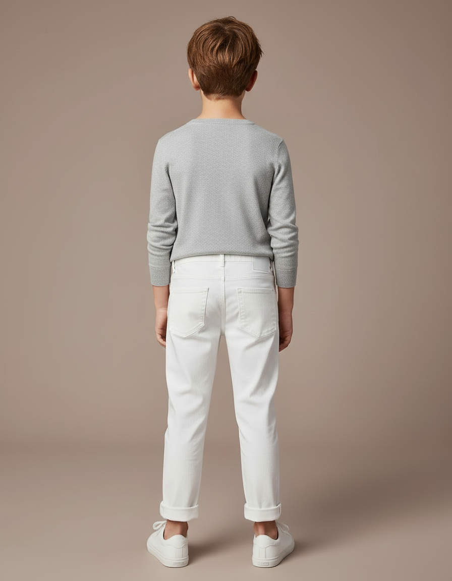 Pantalon Blanc Enfant Garçon Déchiré Décontracté Coton - Jean - vue 2