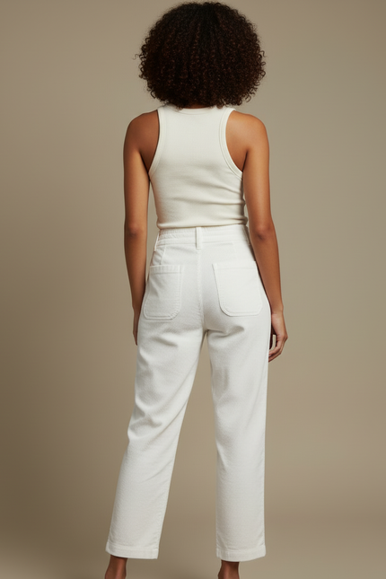 Pantalon Blanc Côtelé Ample Décontracté Hiver - Cordé - vue 2