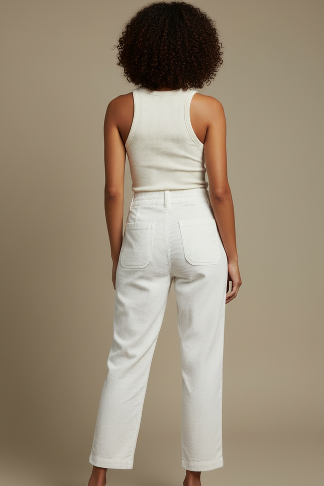 Pantalon Blanc Côtelé Ample Décontracté Hiver - Cordé - vue 2