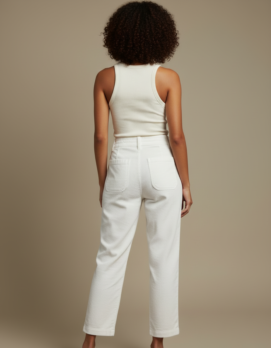 Pantalon Blanc Côtelé Ample Décontracté Hiver - Cordé - vue 2