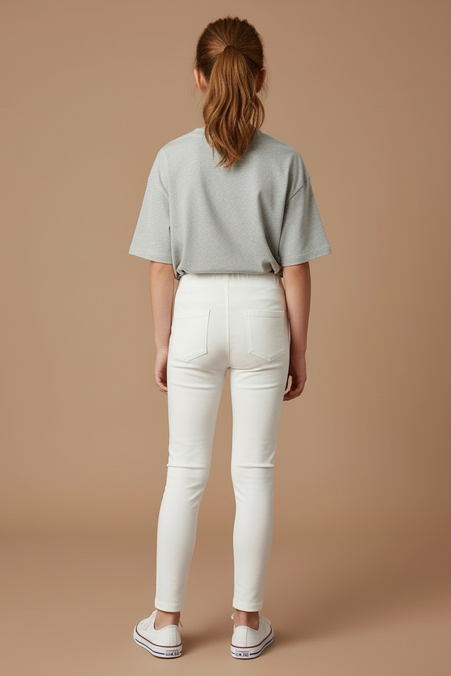 Pantalon Blanc Enfant Coton Stretch Confortable Décontracté - Molleton - vue 2