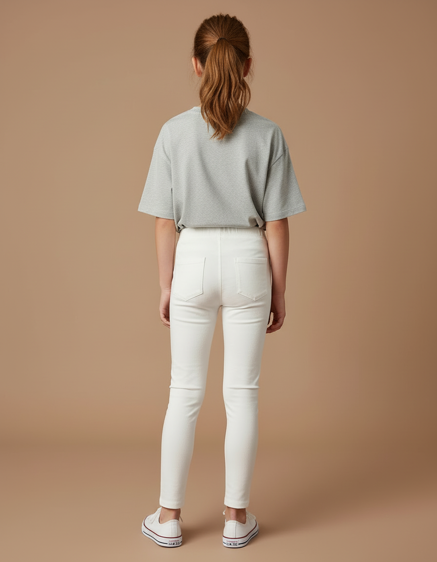 Pantalon Blanc Enfant Coton Stretch Confortable Décontracté - Molleton - vue 2
