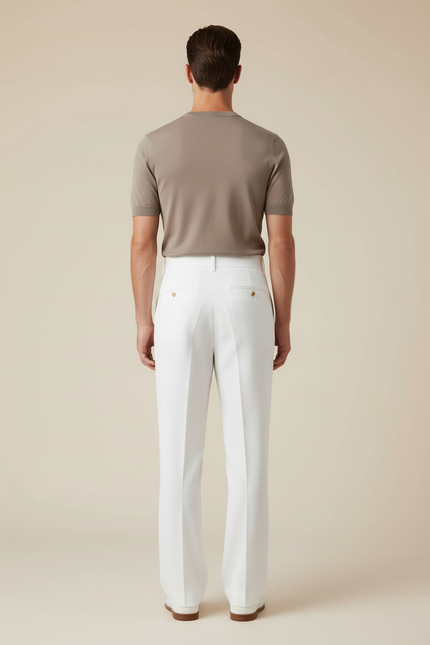 Pantalon Blanc Droit Plissé Élégant Homme - Gabardine - vue 2