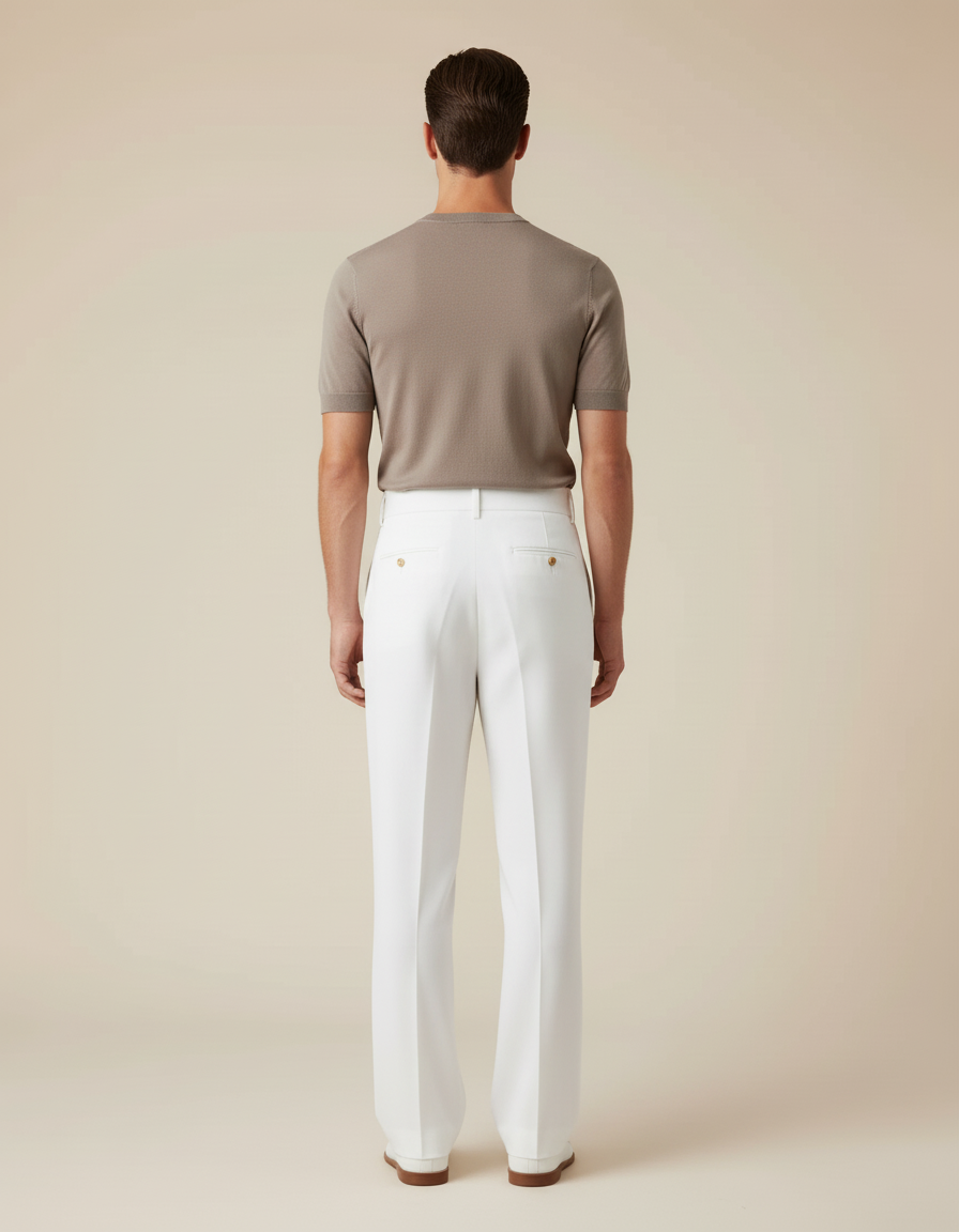 Pantalon Blanc Droit Plissé Élégant Homme - Gabardine - vue 2
