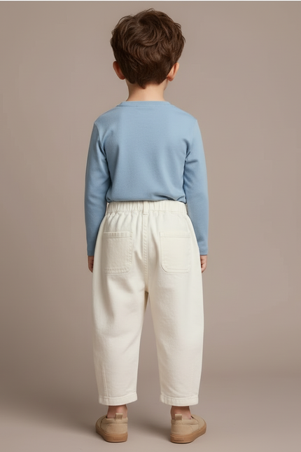 Pantalon Blanc Décontracté Ample Coton Enfant - Beige - vue 2