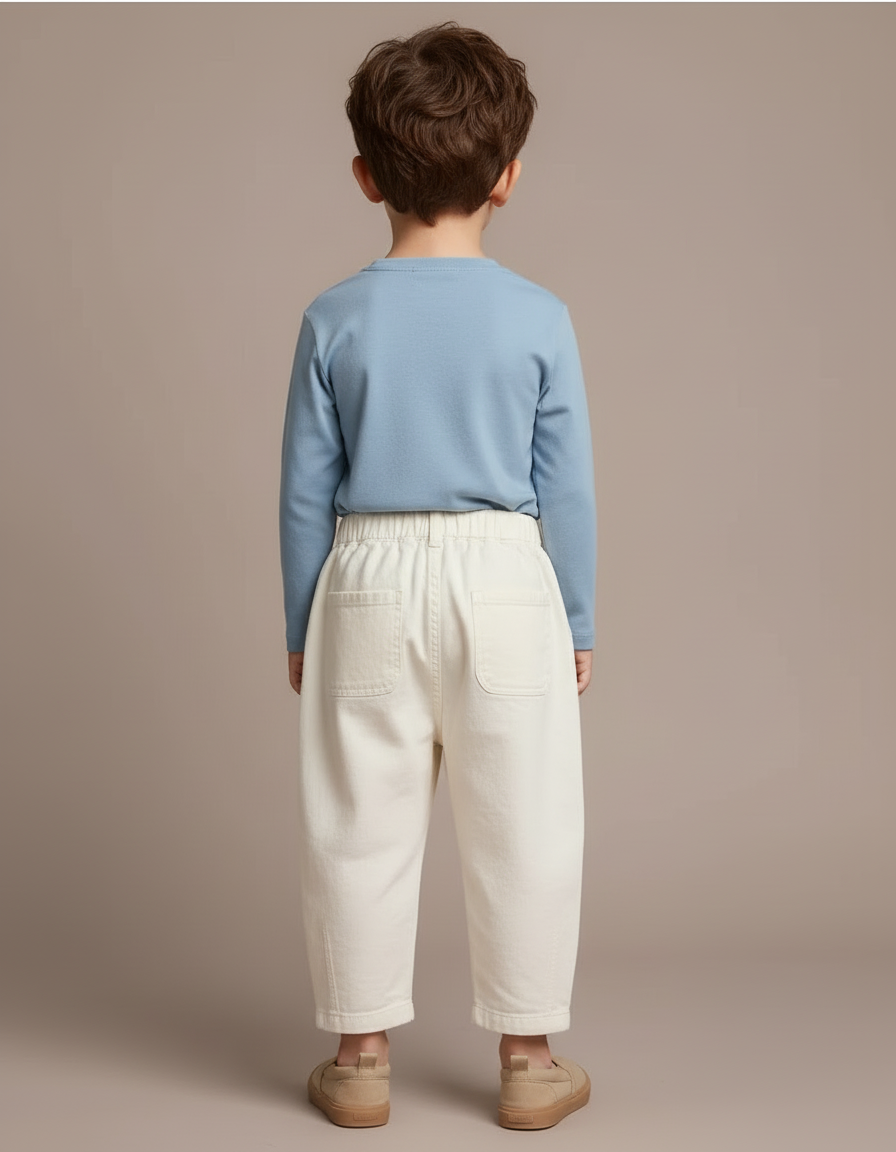 Pantalon Blanc Décontracté Ample Coton Enfant - Beige - vue 2