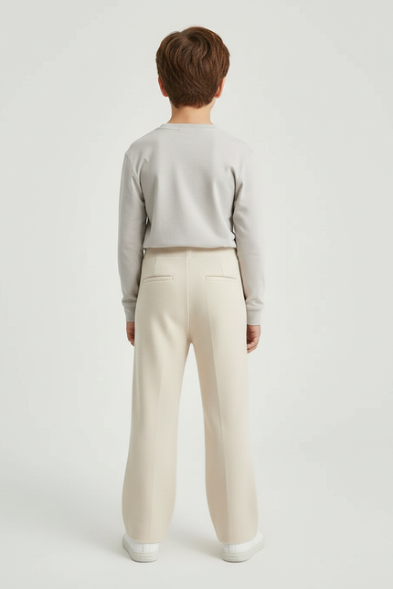 Pantalon Blanc Tricoté Épais Droit Enfant - Beige Maille - vue 2