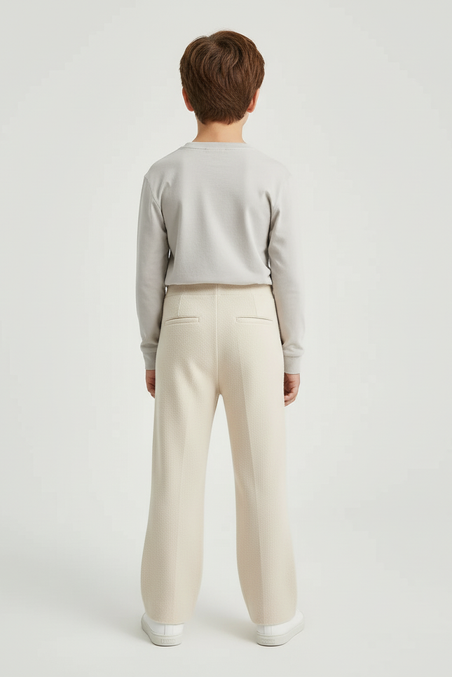 Pantalon Blanc Tricoté Épais Droit Enfant - Beige Maille - vue 2