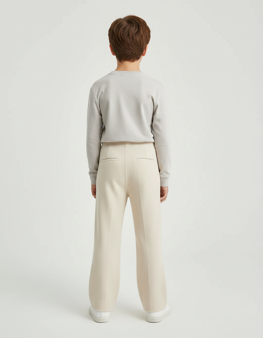 Pantalon Blanc Tricoté Épais Droit Enfant - Beige Maille - vue 2